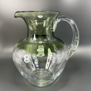 Mid Century Glass Pitcher Carafe Jug Hand Blown‎ Pitcher Green Clear Ombré VTG
